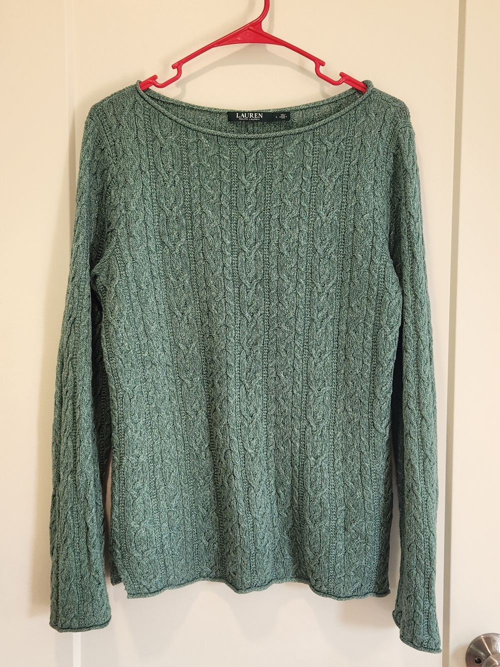 Lauren Ralph Lauren Marled Green 100% Cotton Cable Knit Sweater Women’s Large